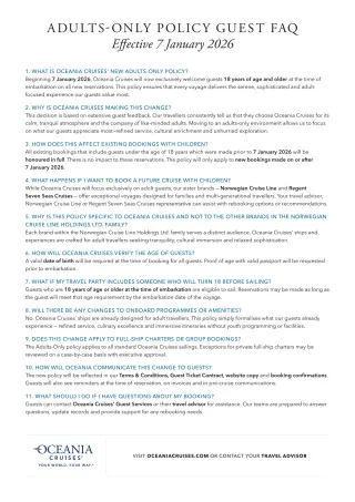 Oceania Cruises Adults Only Policy Guest Faq