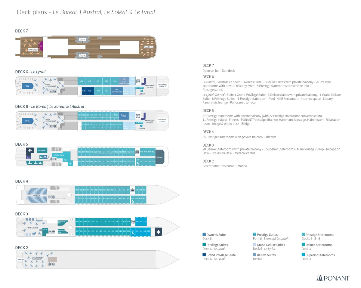 Ponant Explorations, Sistership Deck Plans