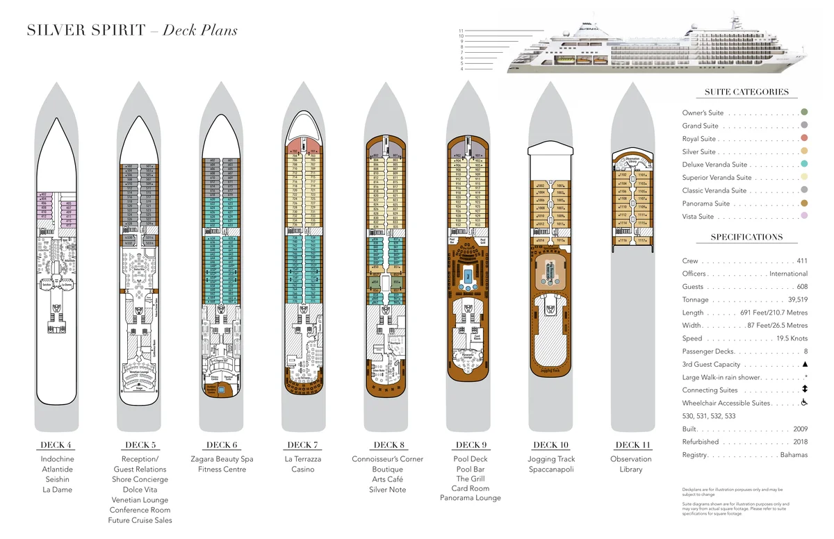 Silversea   Silver Spirit, Deck Plans